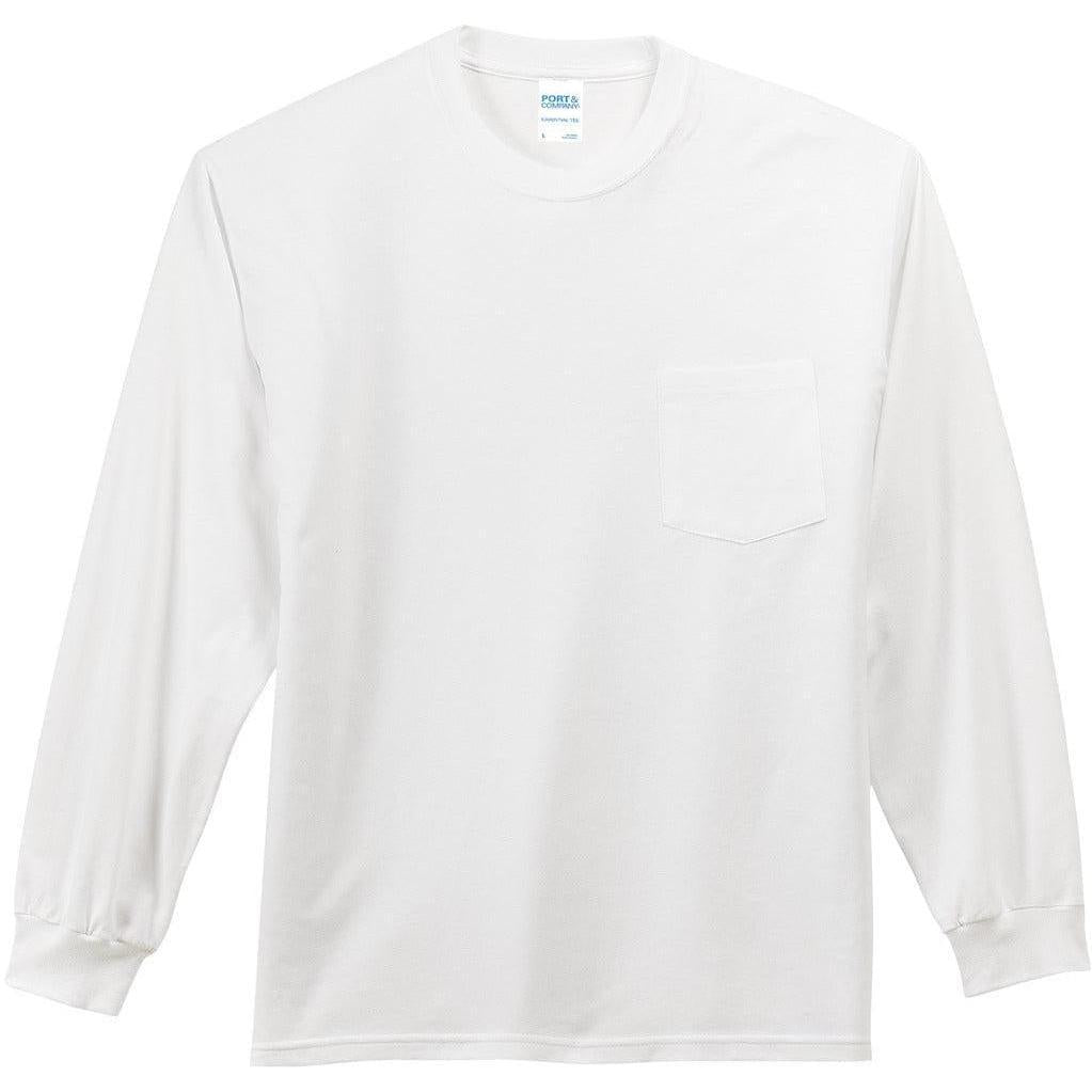 no-logo Port & Company Long Sleeve T-Shirt with Pocket-Regular-Port & Company-White-S-Thread Logic