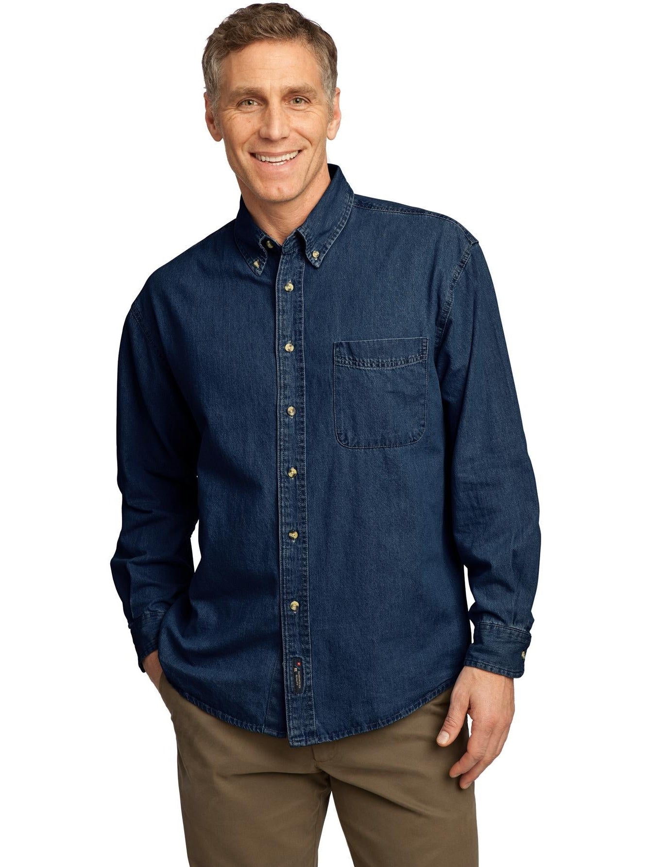 no-logo Port & Company Long Sleeve Value Denim Shirt-Regular-Port & Company-Thread Logic