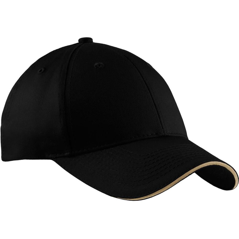 no-logo Port & Company Sandwich Bill Cap-Headwear-Port & Company-Black/Khaki-OSFA-Thread Logic