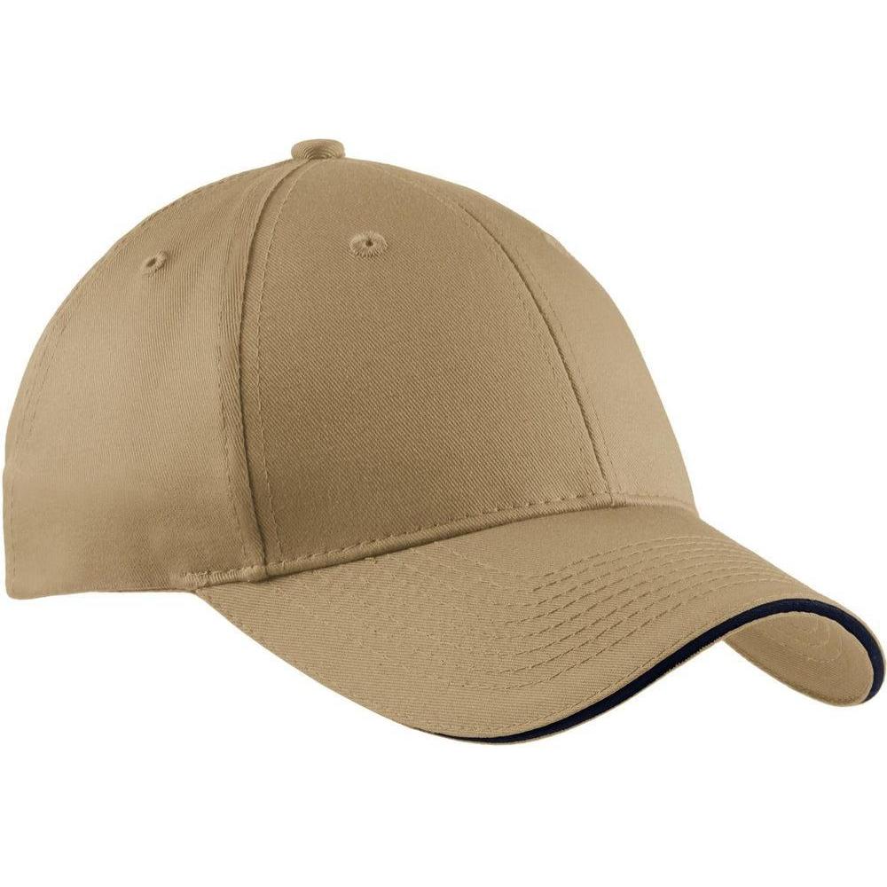 no-logo Port & Company Sandwich Bill Cap-Headwear-Port & Company-Khaki/Navy-OSFA-Thread Logic