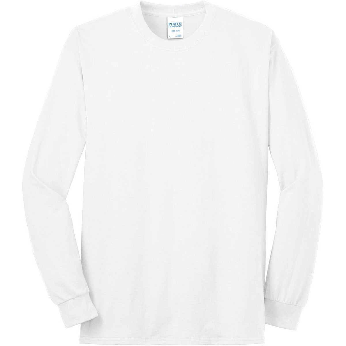 no-logo Port & Company Tall Long Sleeve Core Blend Tee-Regular-Port & Company-White-LT-Thread Logic