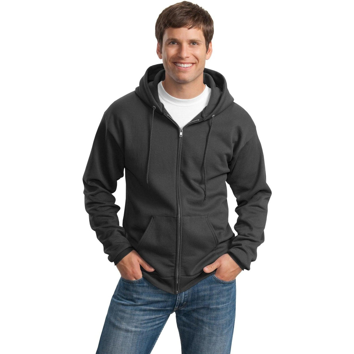 no-logo Port & Company Tall Ultimate Full- Zip Hooded Sweatshirt-Full Zips-Port & Company-Thread Logic