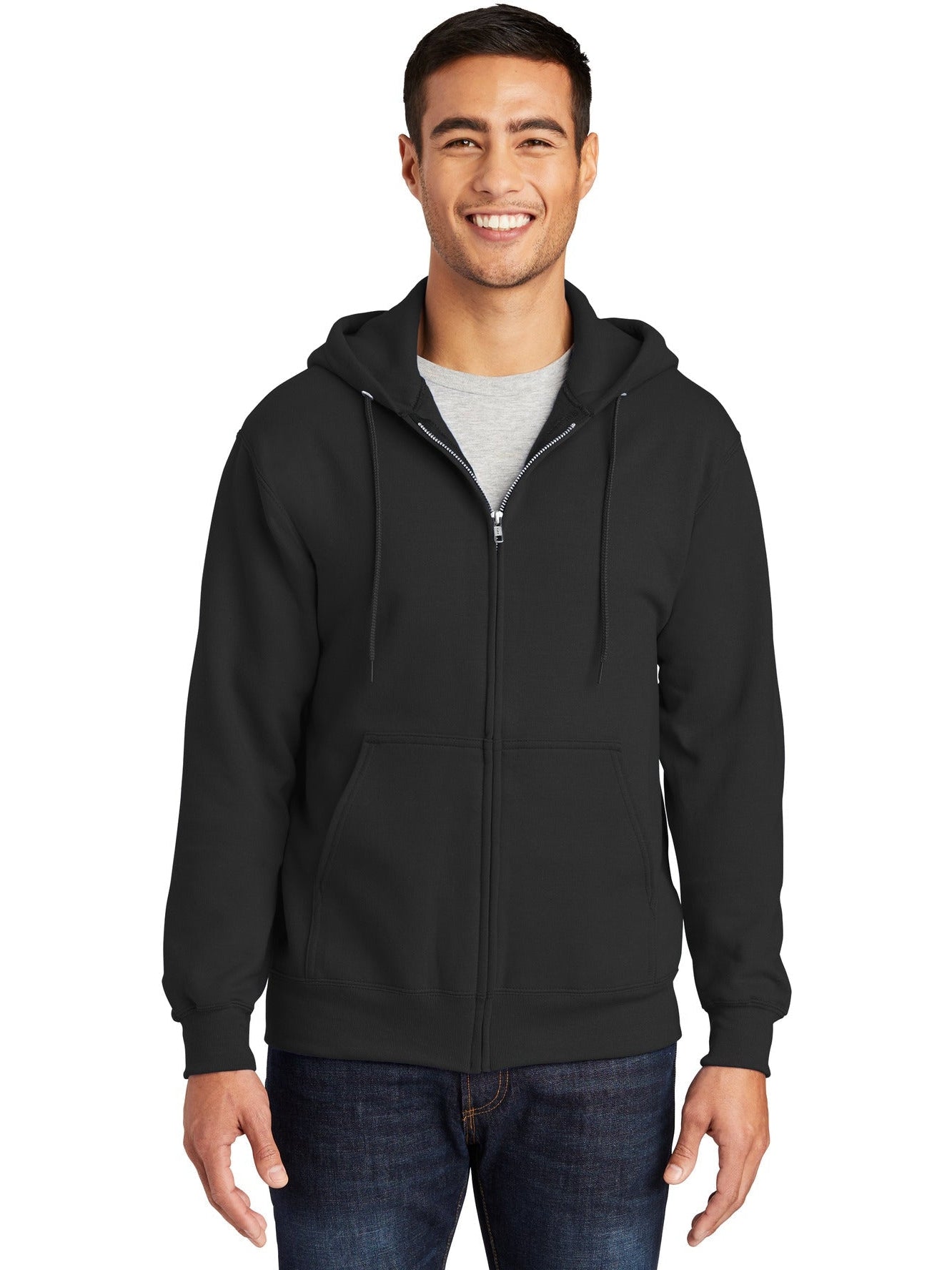 no-logo Port & Company Tall Ultimate Full- Zip Hooded Sweatshirt-Regular-Port & Company-Thread Logic