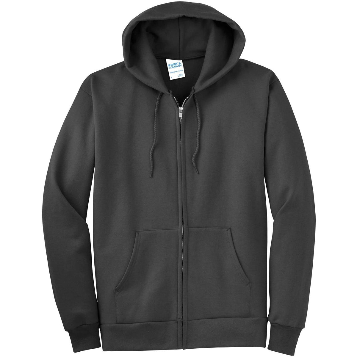 no-logo Port & Company Tall Ultimate Full- Zip Hooded Sweatshirt-Full Zips-Port & Company-Charcoal-LT-Thread Logic