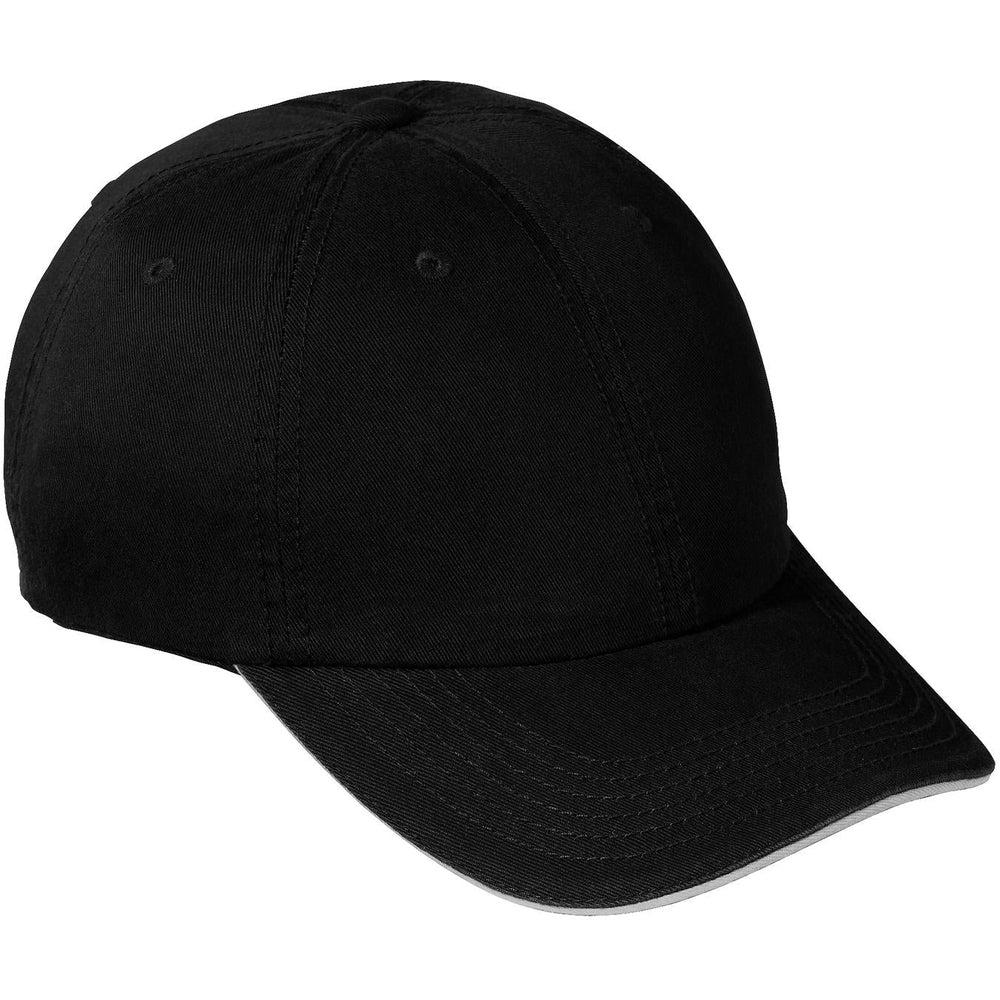 no-logo Port & Company Washed Twill Sandwich Bill Cap-Headwear-Port & Company-Black/White-OSFA-Thread Logic