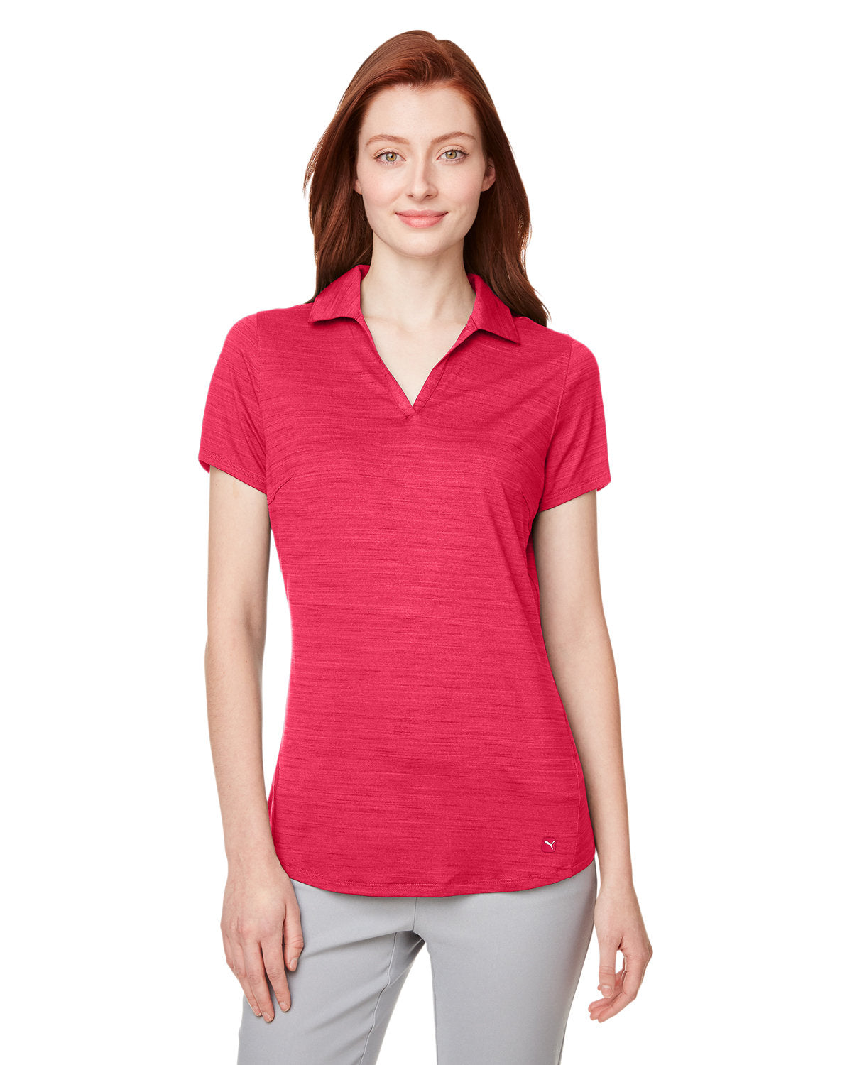 Puma Ladies Cloudspun Free Polo-Ladies Polos-Puma Golf-Teaberry Heather-S-Thread Logic