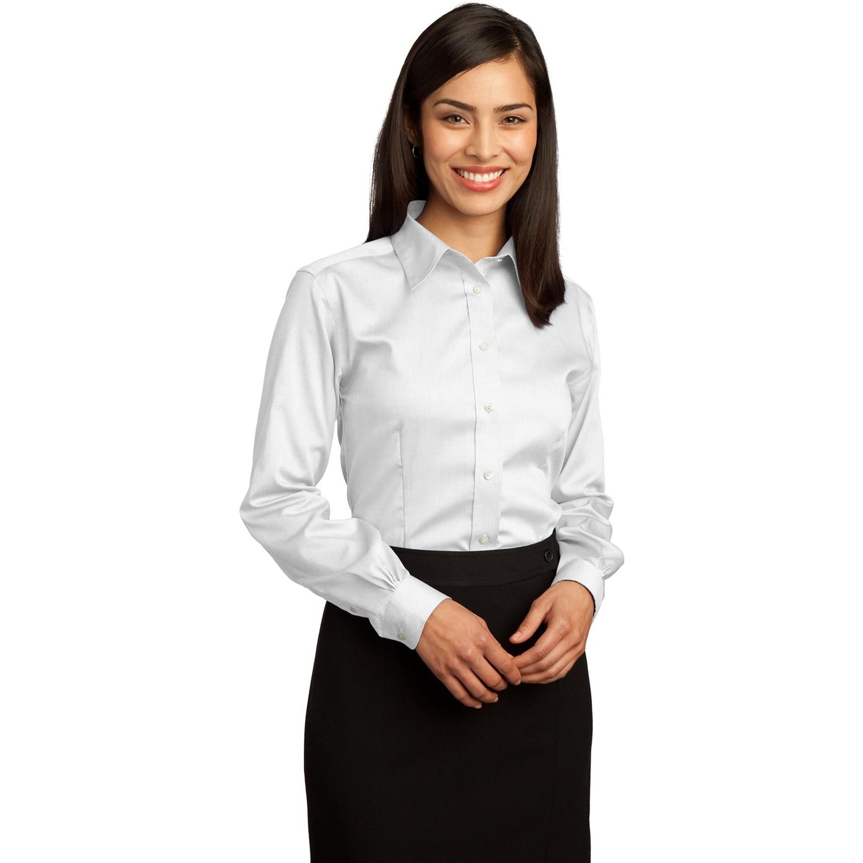 no-logo CLOSEOUT - Red House Ladies Non-Iron Pinpoint Oxford Shirt-Red House-White-M-Thread Logic