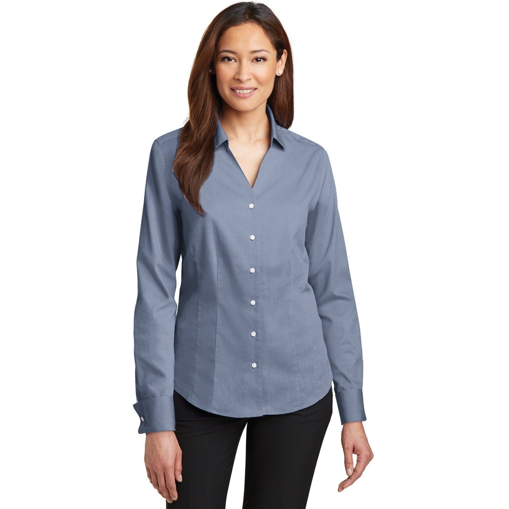 no-logo CLOSEOUT - Red House Ladies French Cuff Non-Iron Pinpoint Oxford Shirt-Red House-Blue-S-Thread Logic