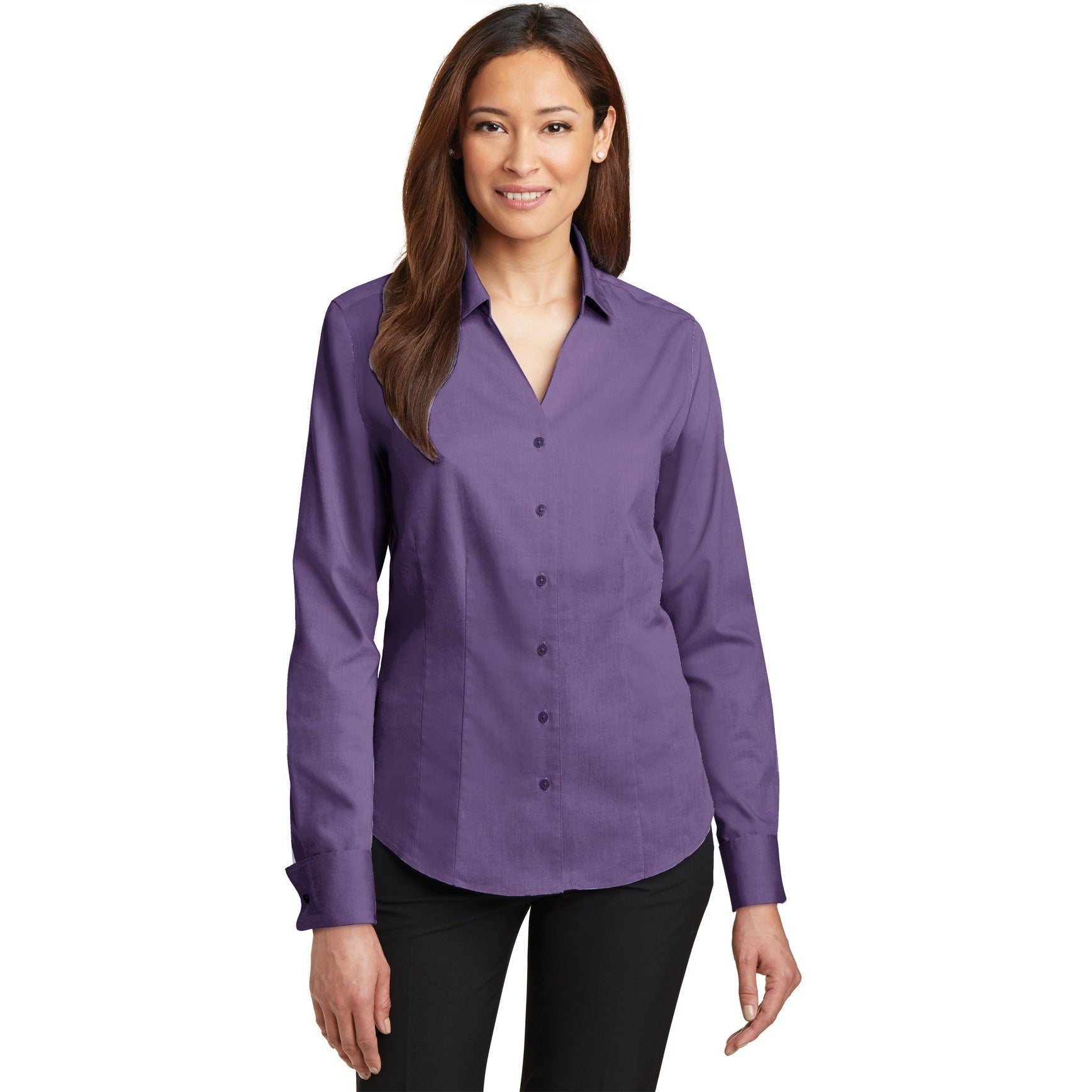 no-logo CLOSEOUT - Red House Ladies French Cuff Non-Iron Pinpoint Oxford Shirt-Red House-Purple Dusk-XS-Thread Logic