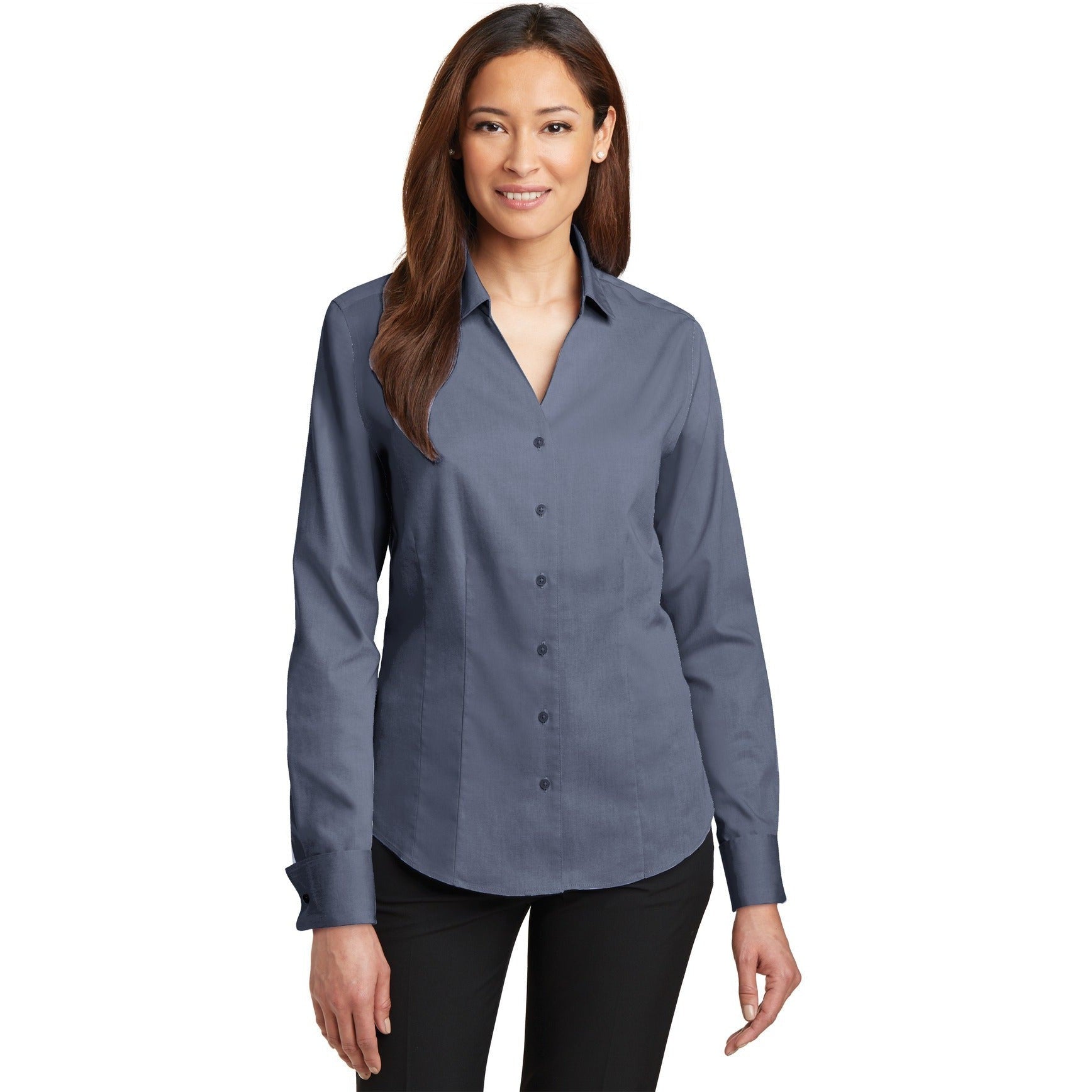 no-logo CLOSEOUT - Red House Ladies French Cuff Non-Iron Pinpoint Oxford Shirt-Red House-Vintage Navy-M-Thread Logic