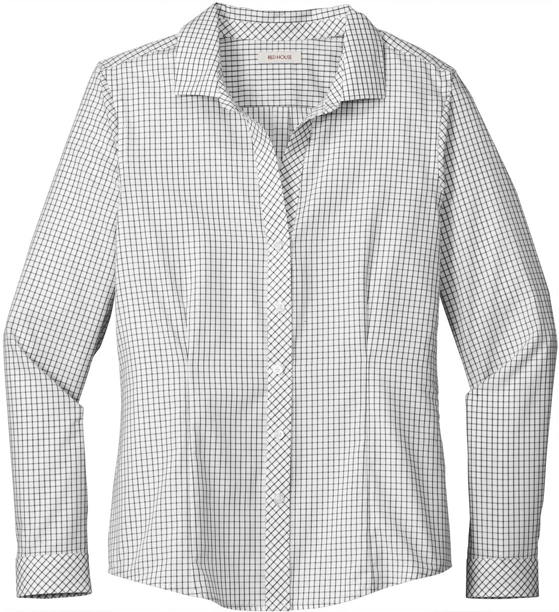 No-Logo CLOSEOUT - Red House Ladies Open Ground Check Non-Iron Shirt-Dress Shirts-Red House-Black/White-XS-Thread Logic