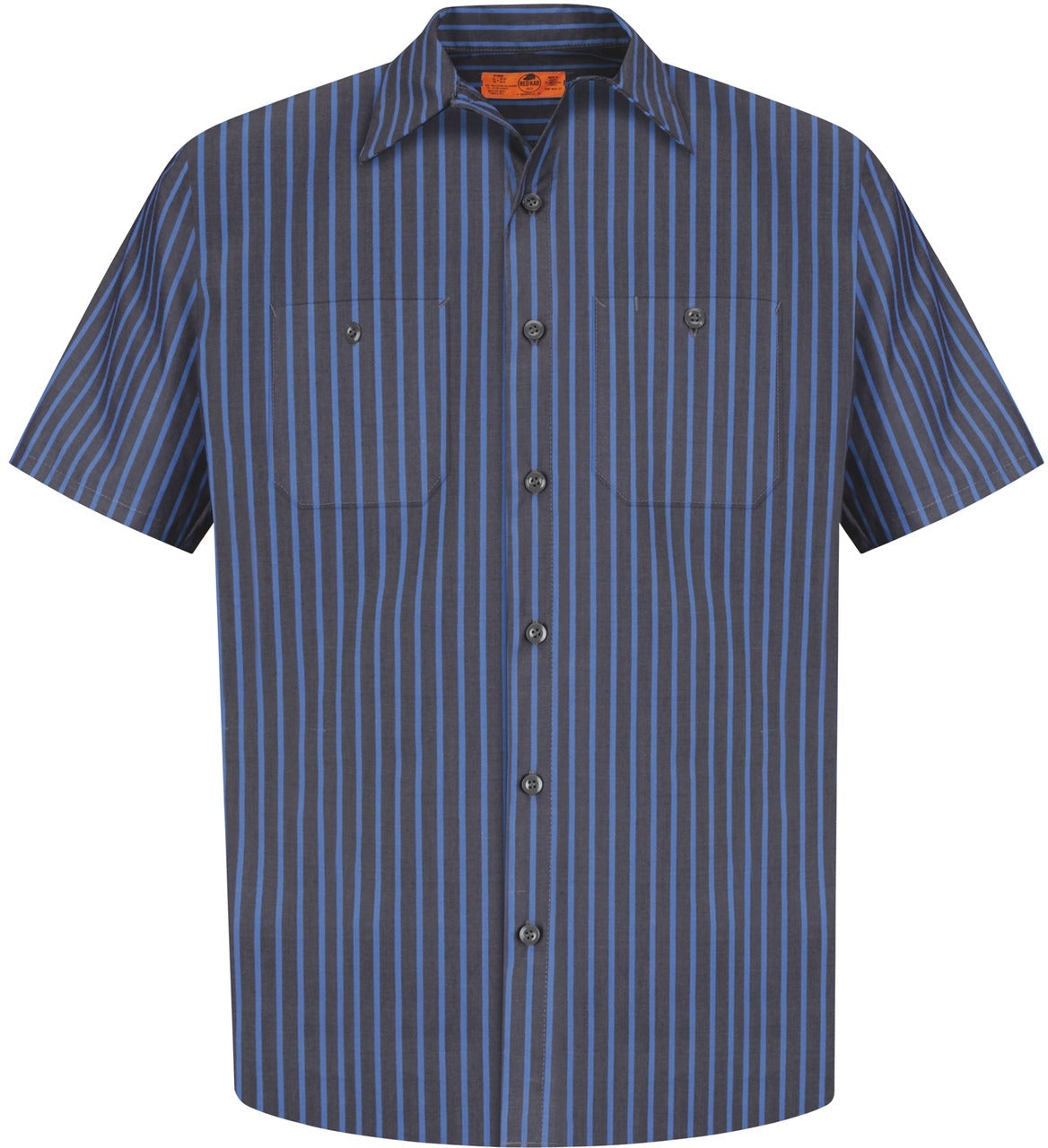 No-Logo CLOSEOUT - Red Kap Long Size, Short Sleeve Striped Industrial Work Shirt-Active-Red Kap-Grey/Blue-M-Thread Logic