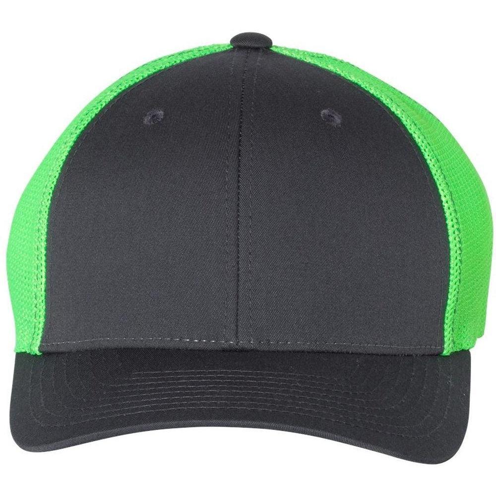 no-logo Richardson Fitted Trucker with RFlex-Headwear-Richardson-Charcoal/Neon Green-S/M-Thread Logic