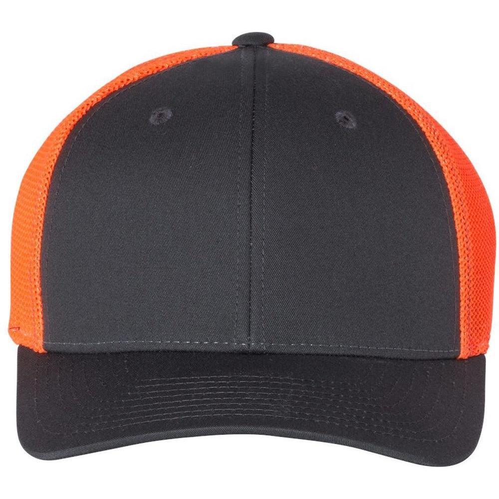 no-logo Richardson Fitted Trucker with RFlex-Headwear-Richardson-Charcoal/Neon Orange-S/M-Thread Logic