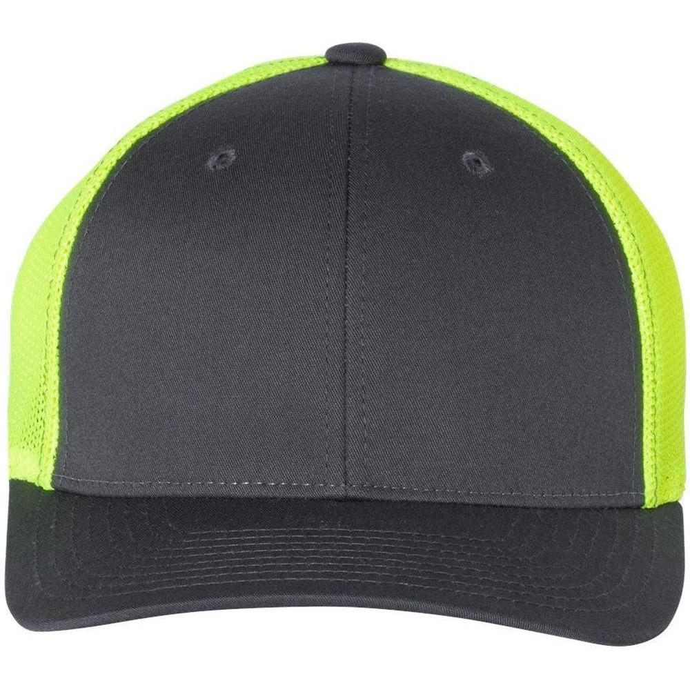 no-logo Richardson Fitted Trucker with RFlex-Headwear-Richardson-Charcoal/Neon Yellow-S/M-Thread Logic