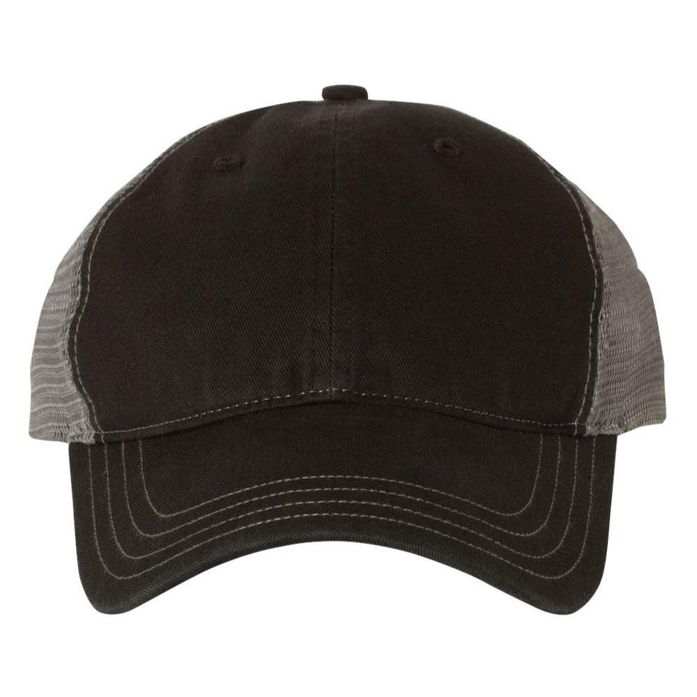 no-logo Richardson Garment Washed Trucker Cap-Headwear-Richardson-Black/Charcoal-OSFA-Thread Logic