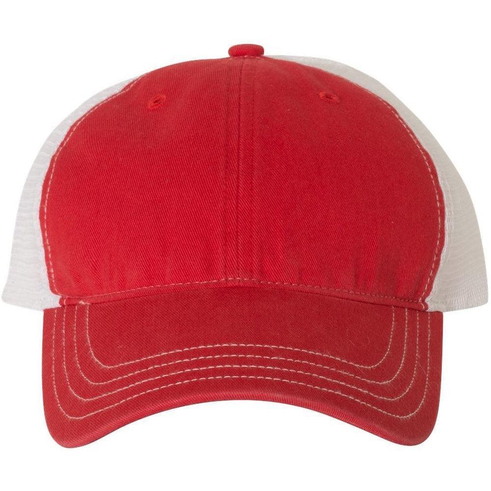 no-logo Richardson Garment Washed Trucker Cap-Headwear-Richardson-Red/White-OSFA-Thread Logic