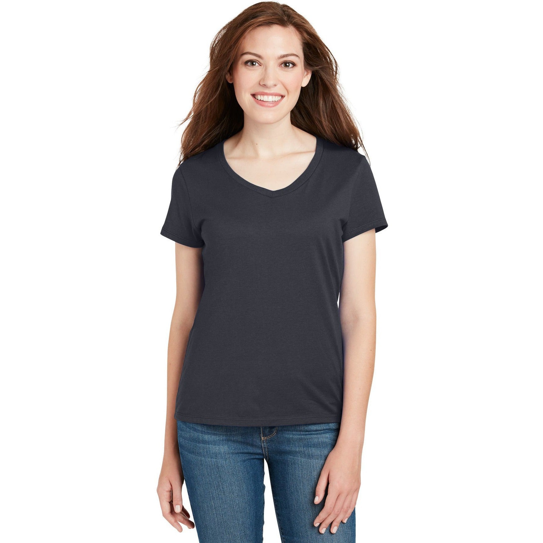no-logo CLOSEOUT - Hanes Ladies Perfect-T Cotton V-Neck T-Shirt-Hanes-Vintage Black-XS-Thread Logic