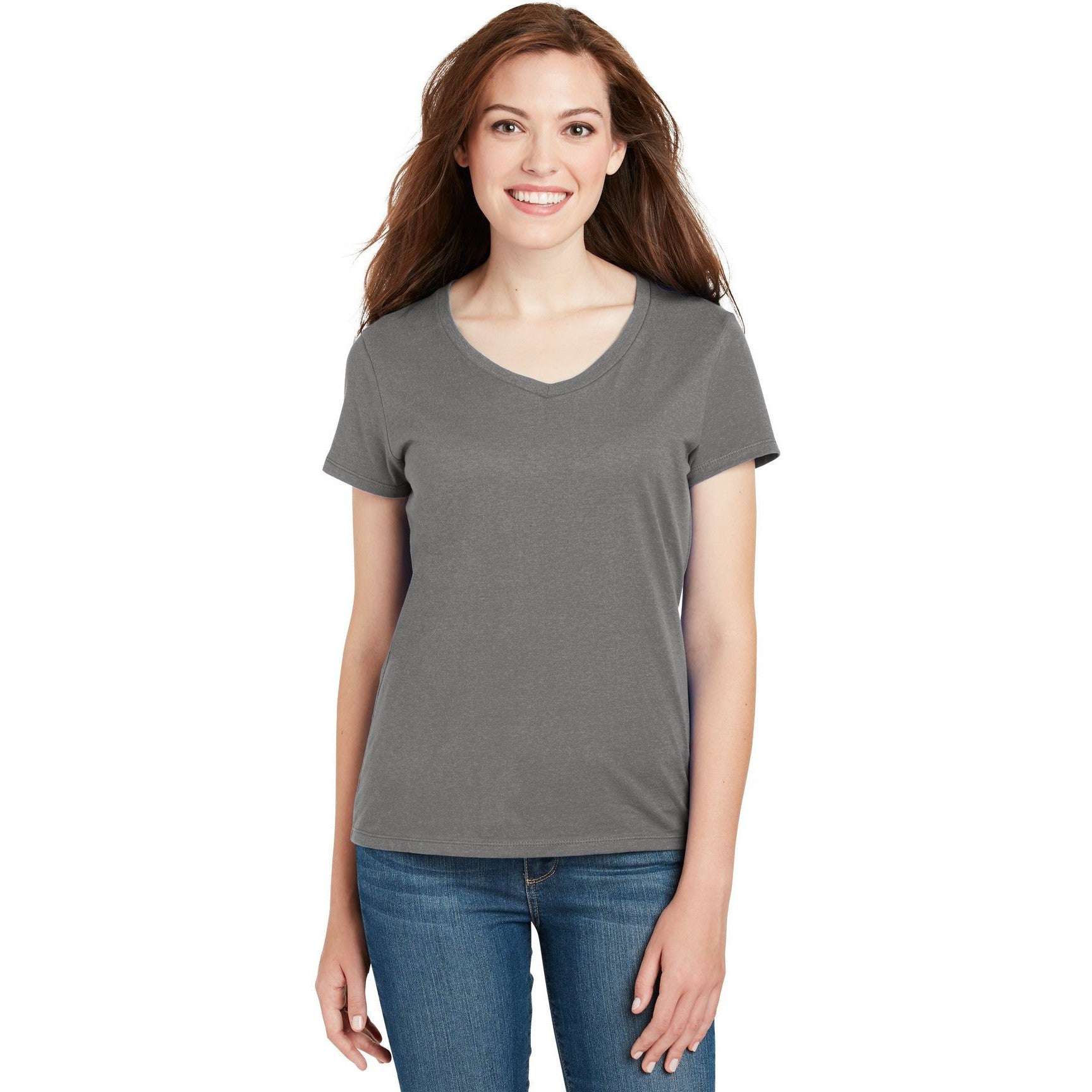 no-logo CLOSEOUT - Hanes Ladies Perfect-T Cotton V-Neck T-Shirt-Hanes-Vintage Grey-XS-Thread Logic