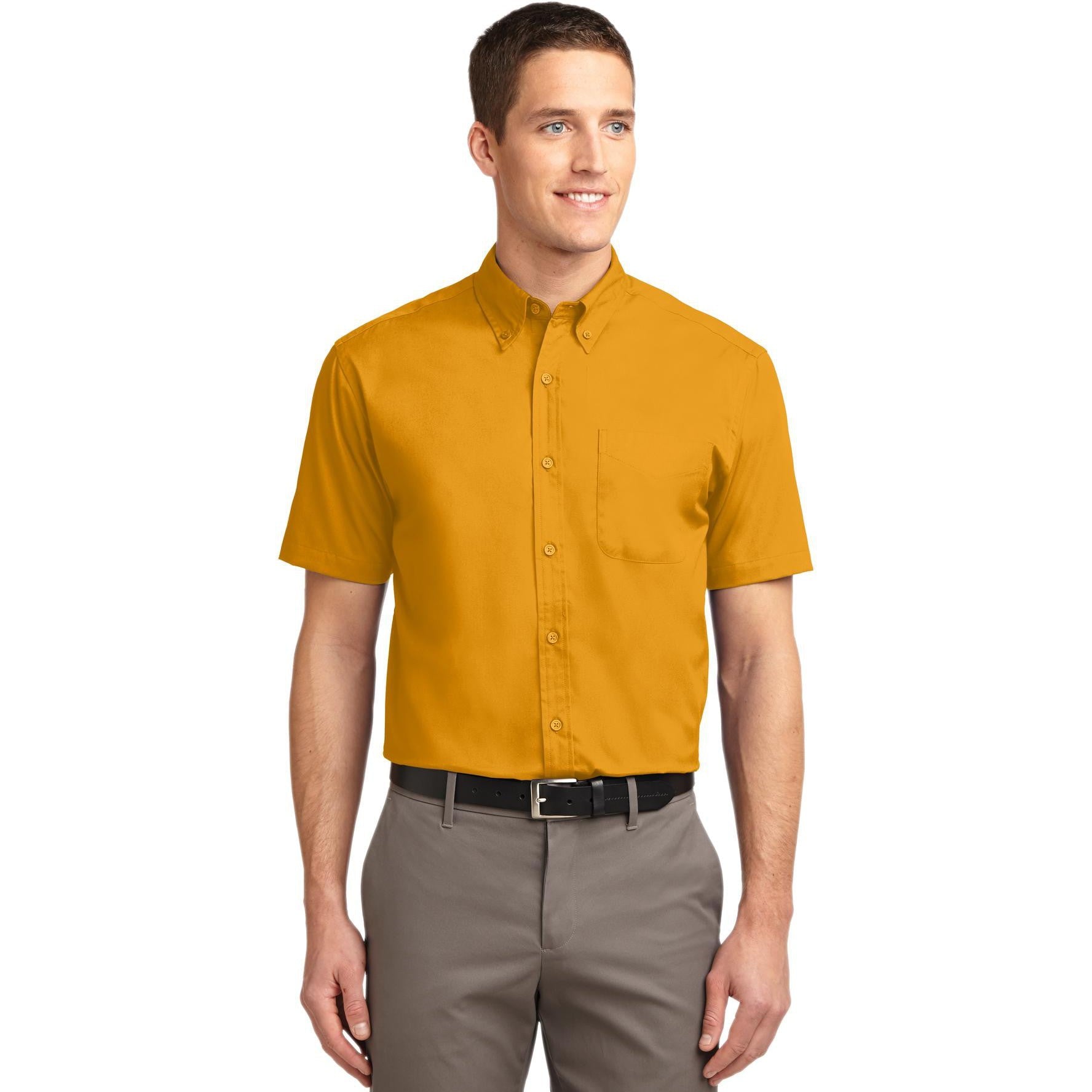 no-logo CLOSEOUT - Port Authority Short Sleeve Easy Care Shirt-Port Authority-Athletic Gold/Light Stone-XS-Thread Logic
