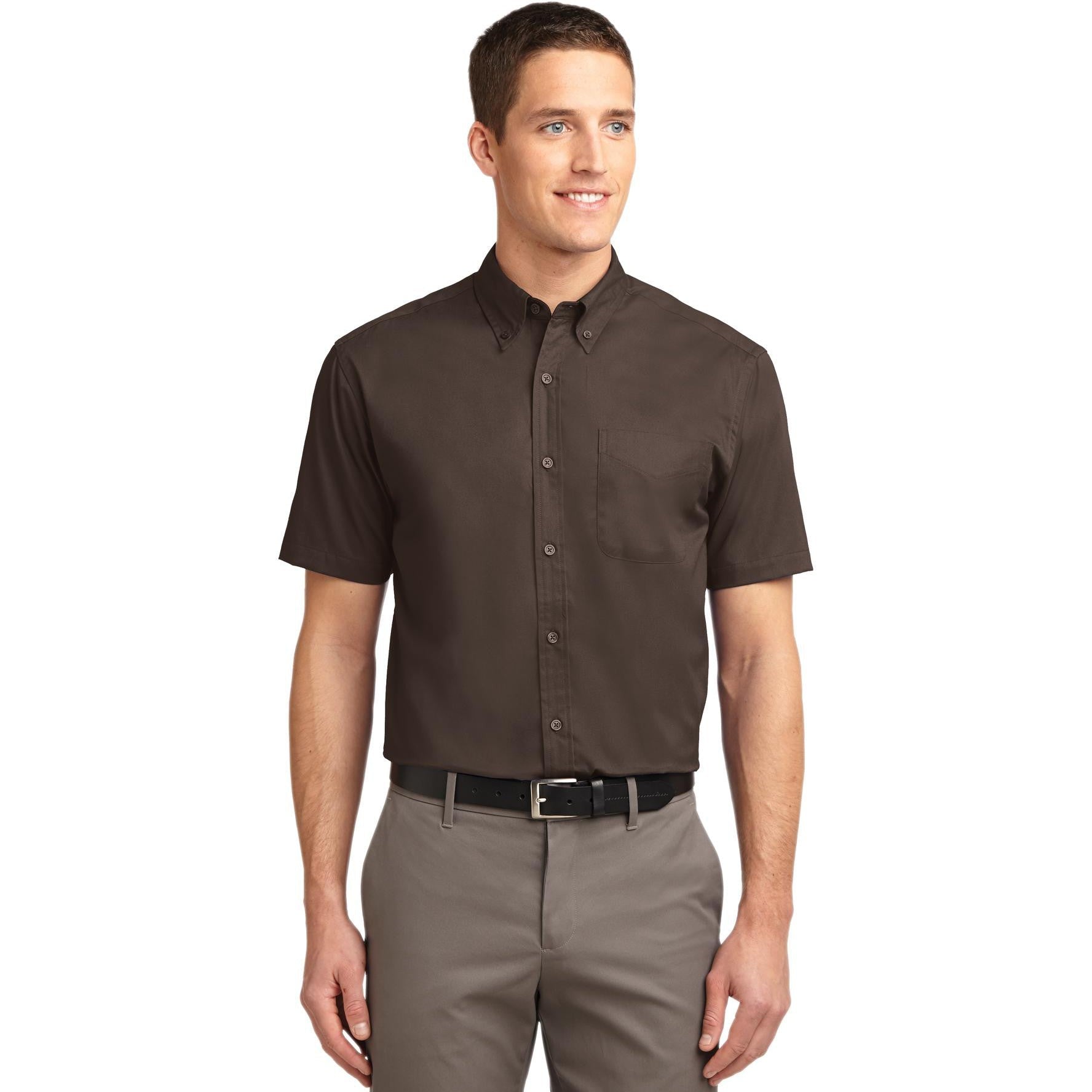 no-logo CLOSEOUT - Port Authority Short Sleeve Easy Care Shirt-Port Authority-Coffee Bean/Light Stone-XS-Thread Logic