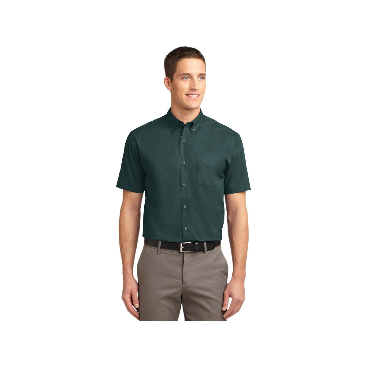 no-logo Port Authority Short Sleeve Easy Care Shirt-Port Authority-Dark Green/Navy-XS-Thread Logic