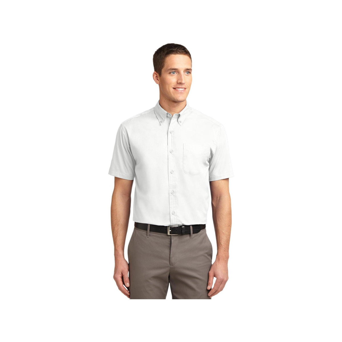no-logo Port Authority Short Sleeve Easy Care Shirt-Port Authority-White/Light Stone-XS-Thread Logic