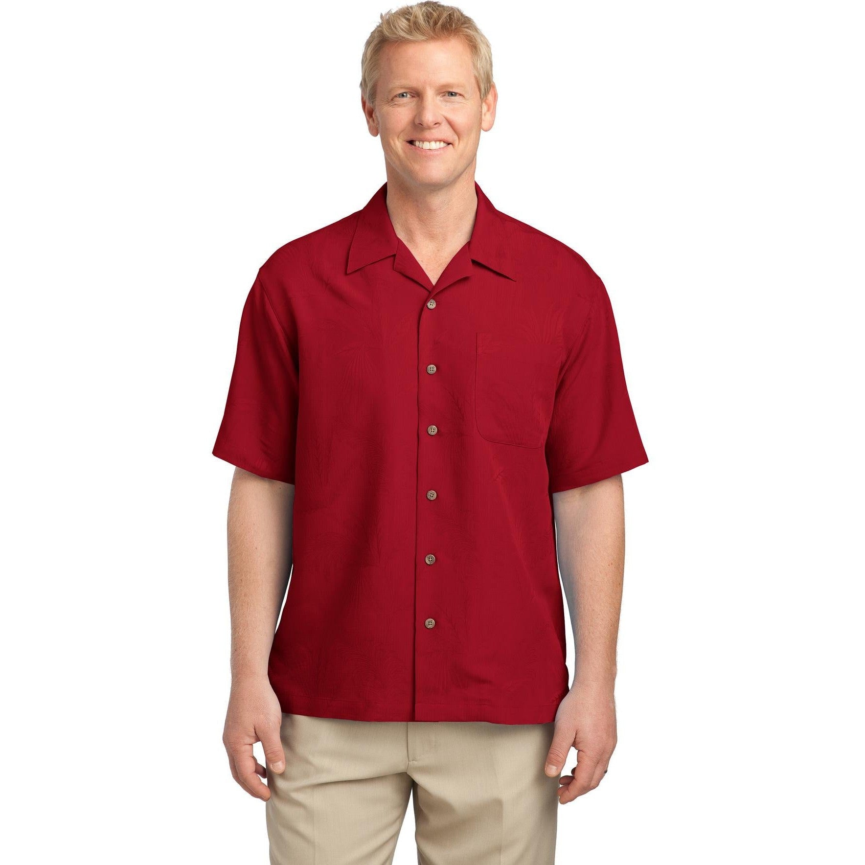 no-logo CLOSEOUT - Port Authority Patterned Easy Care Camp Shirt-Port Authority-Persian Red-XS-Thread Logic