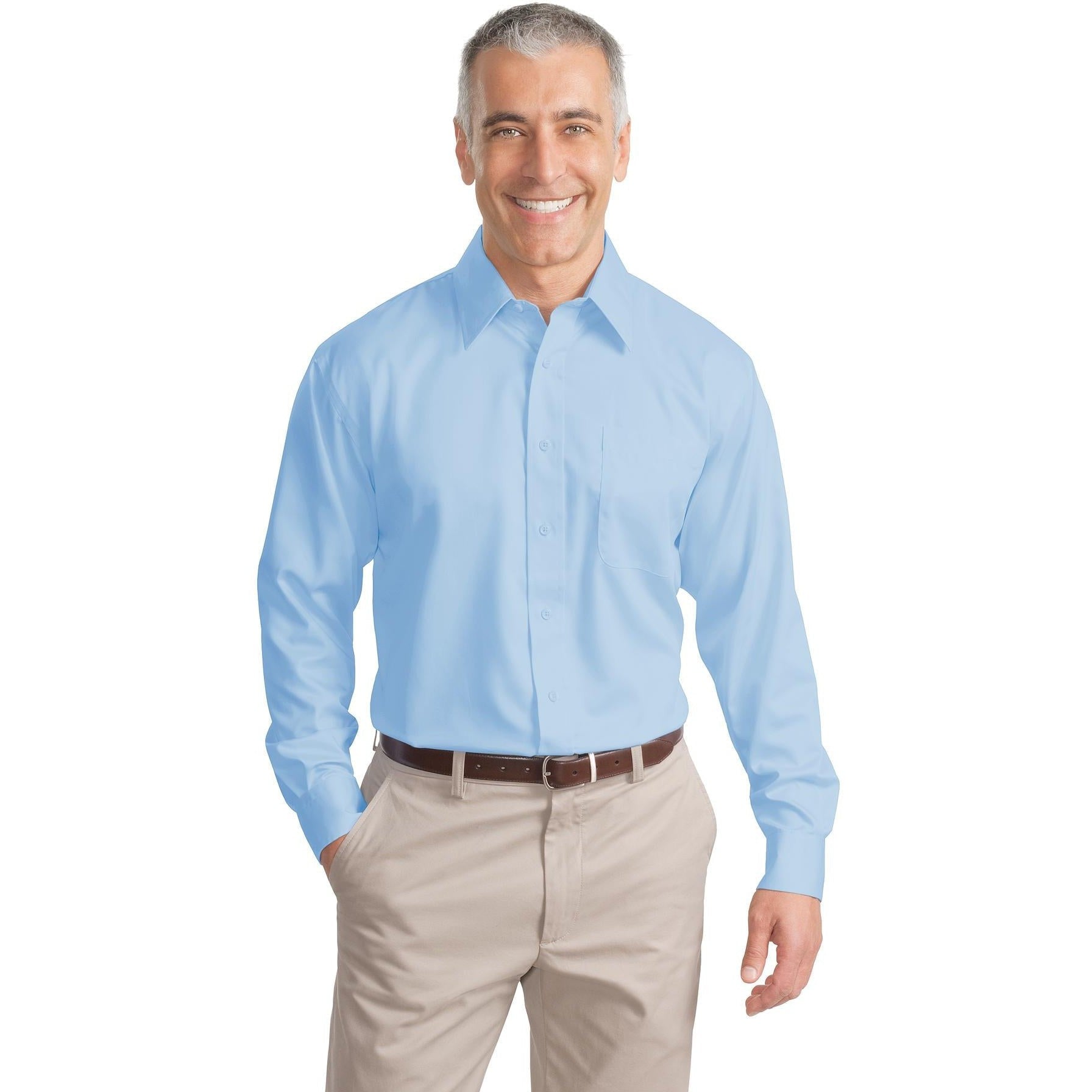 no-logo CLOSEOUT - Port Authority Non-Iron Twill Shirt-Port Authority-Sky Blue-S-Thread Logic