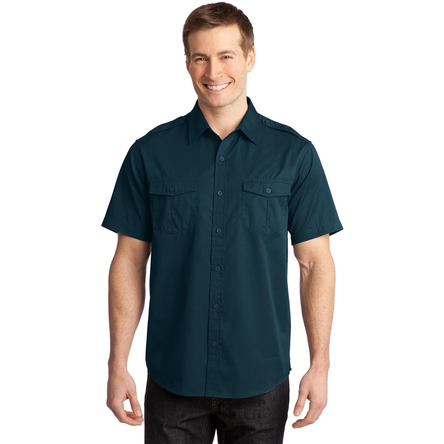 no-logo CLOSEOUT - Port Authority Stain-Release Short Sleeve Twill Shirt-Port Authority-Ultra Blue-XS-Thread Logic
