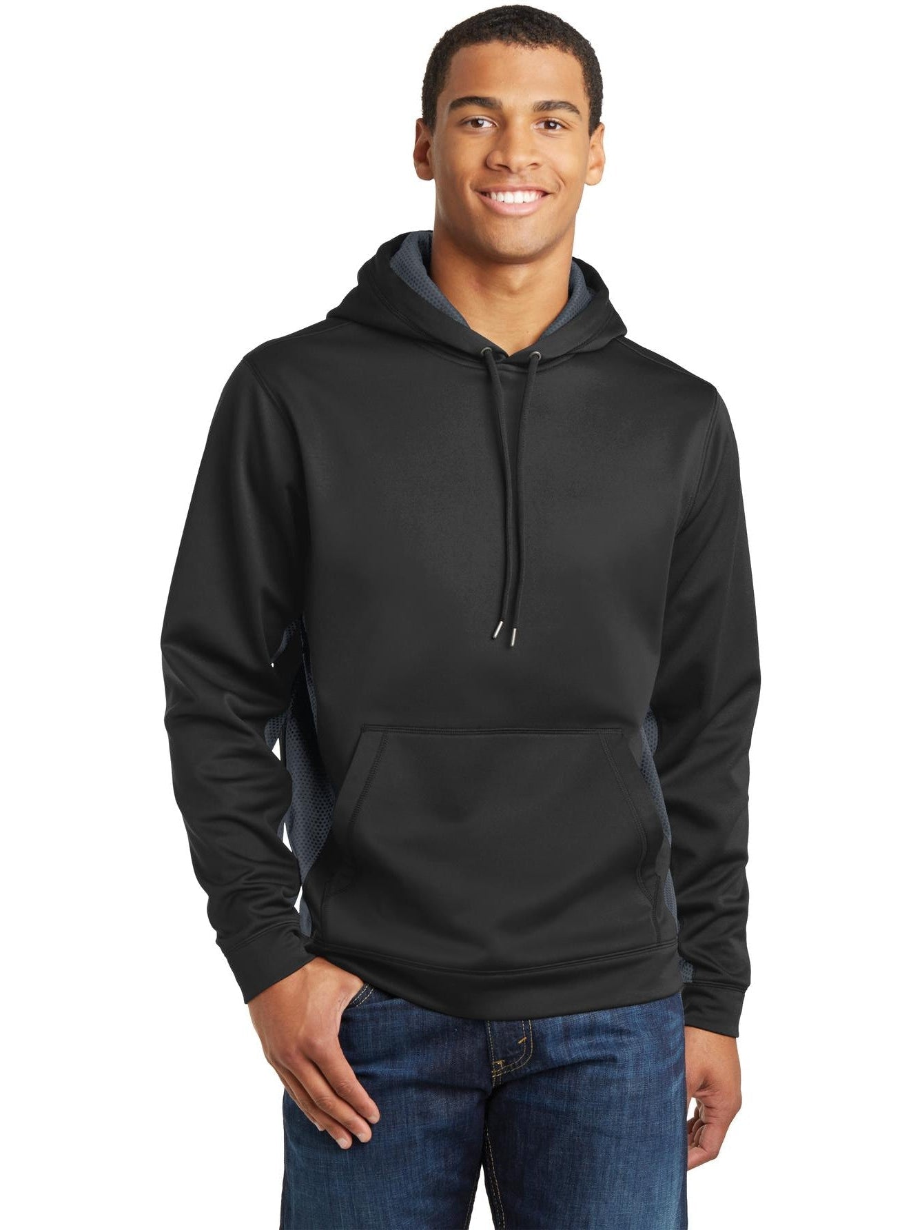 Sport-Tek CamoHex Fleece Colorblock Hooded Pullover-Regular-Sport-Tek-Black/Dark Smoke Grey-S-Thread Logic