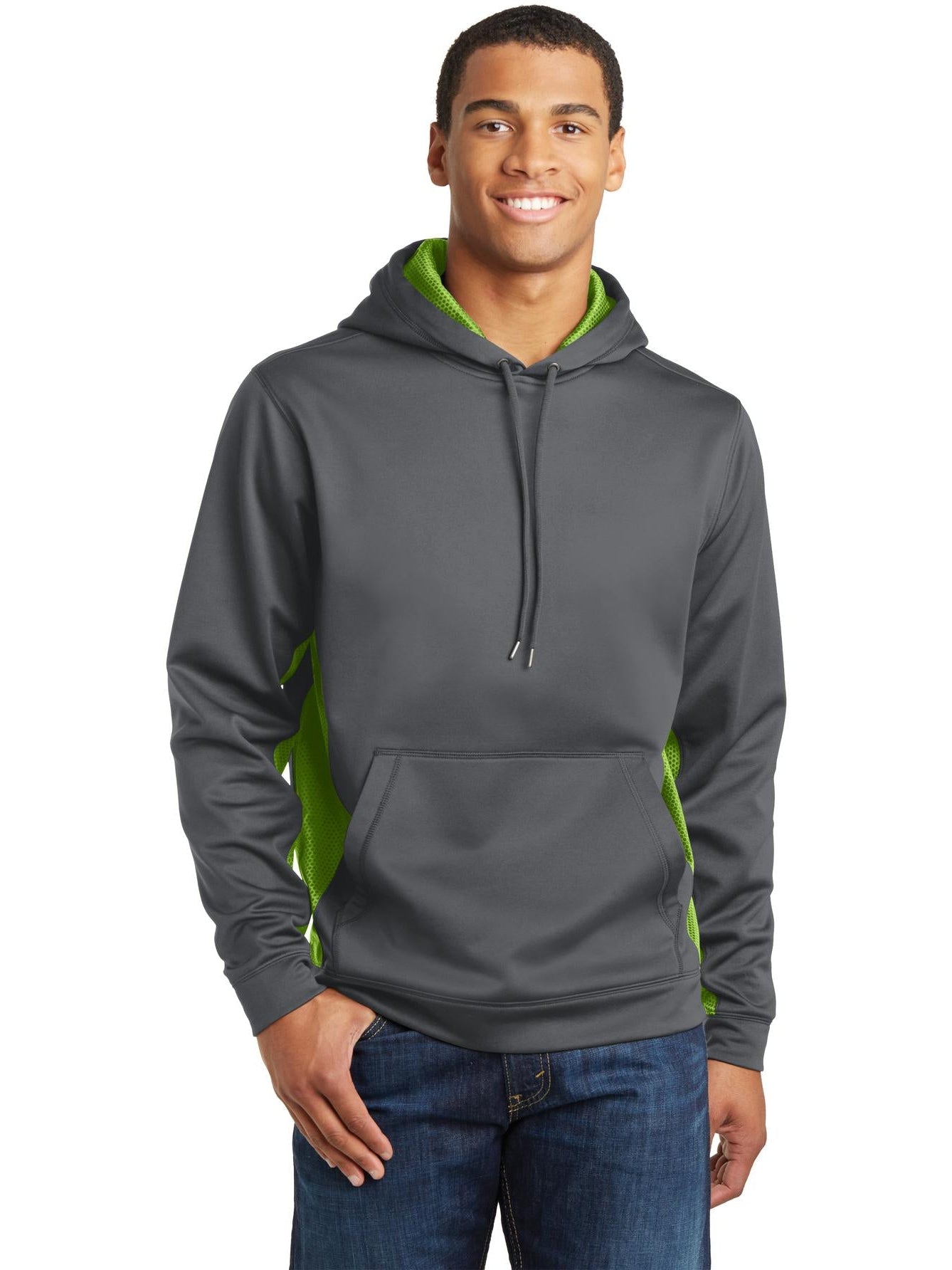 Sport-Tek CamoHex Fleece Colorblock Hooded Pullover-Regular-Sport-Tek-Dark Smoke Grey/Lime Shock-S-Thread Logic