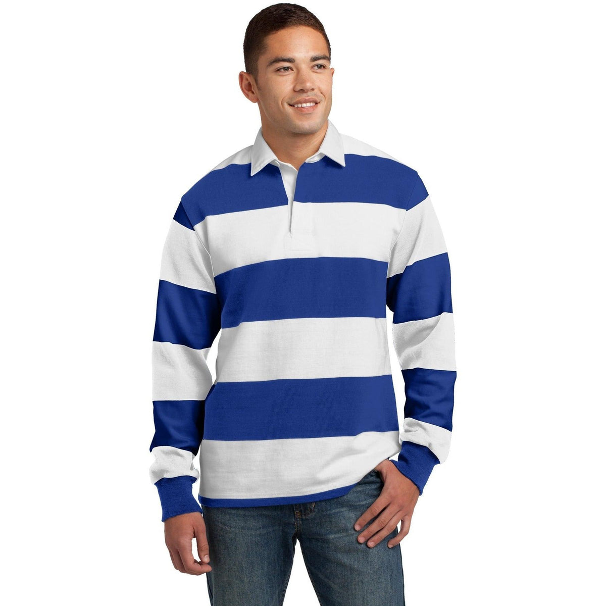 no-logo Sport-Tek Classic Long Sleeve Rugby Polo-Polos-Sport-Tek-True Royal/White-S-Thread Logic