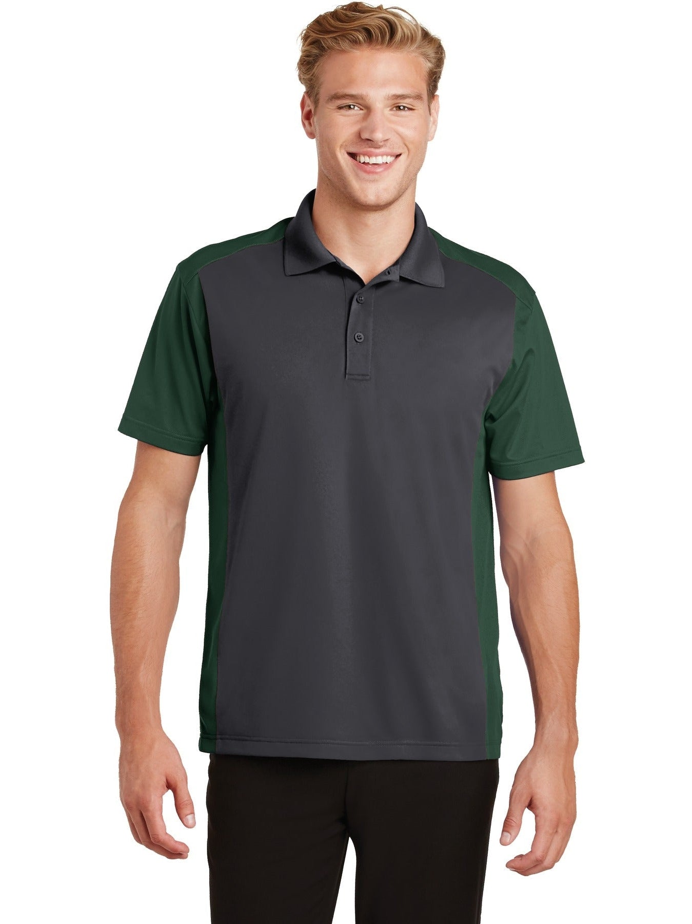 Sport-Tek Colorblock Micropique Sport-Wick Polo-Regular-Sport-Tek-Iron Grey/Forest Green-S-Thread Logic