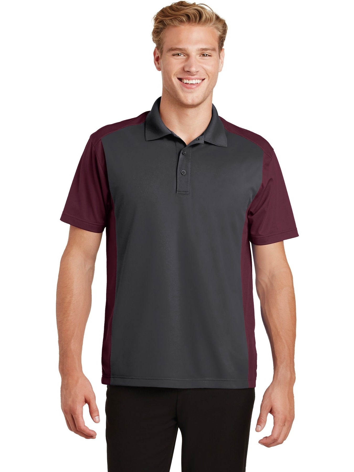 Sport-Tek Colorblock Micropique Sport-Wick Polo-Regular-Sport-Tek-Iron Grey/Maroon-S-Thread Logic