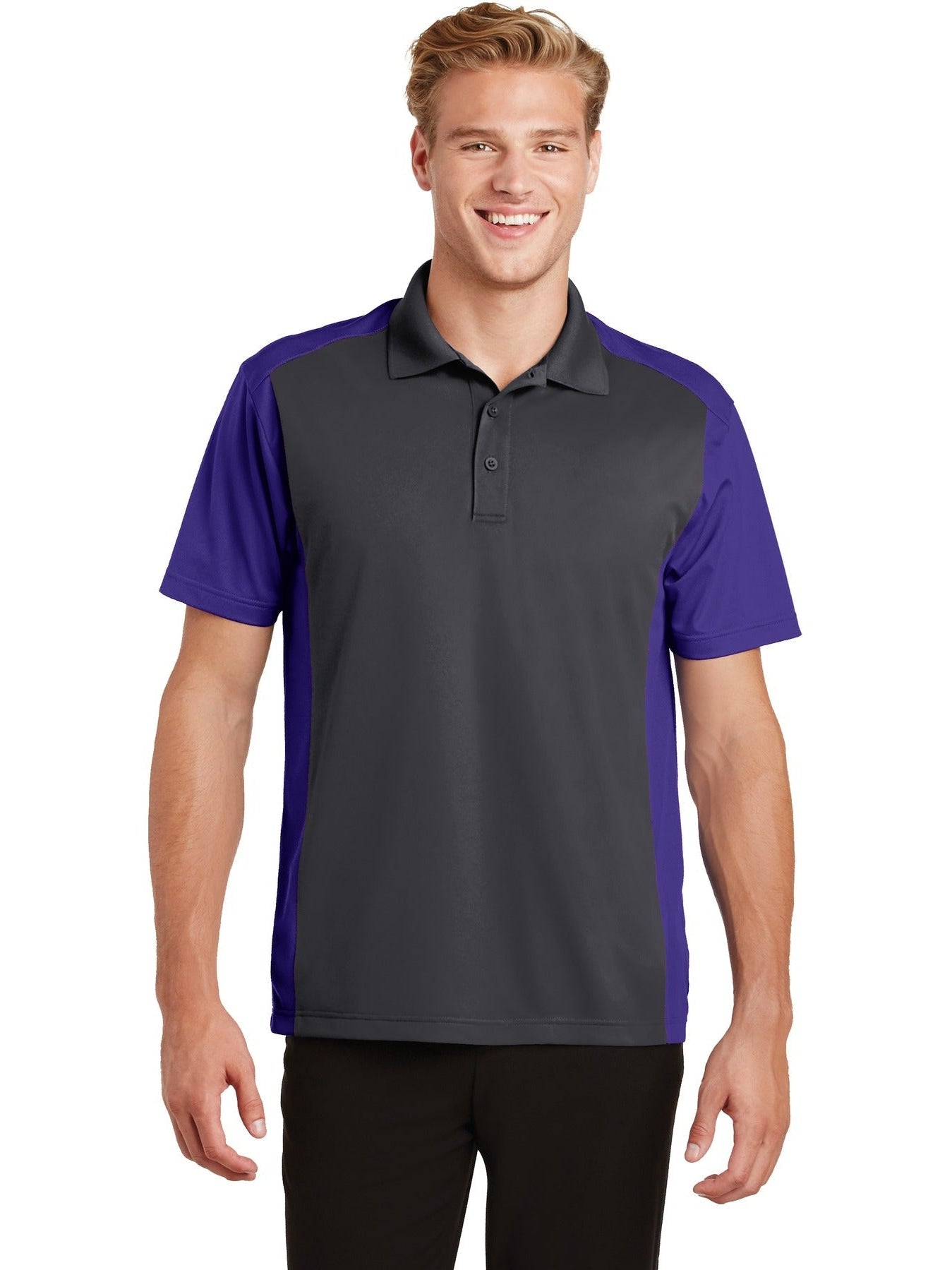 Sport-Tek Colorblock Micropique Sport-Wick Polo-Regular-Sport-Tek-Iron Grey/Purple-S-Thread Logic