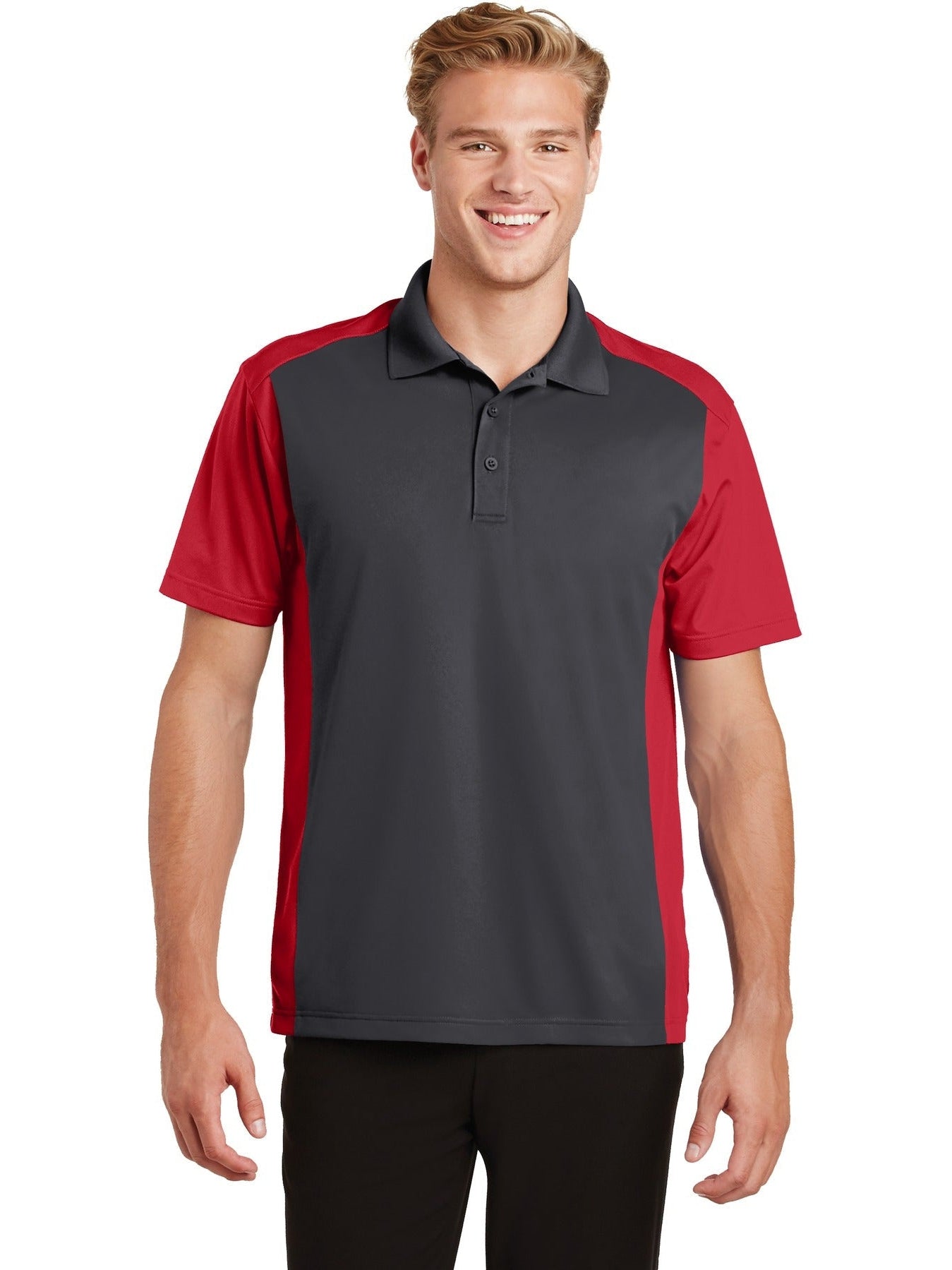 Sport-Tek Colorblock Micropique Sport-Wick Polo-Regular-Sport-Tek-Iron Grey/True Red-S-Thread Logic