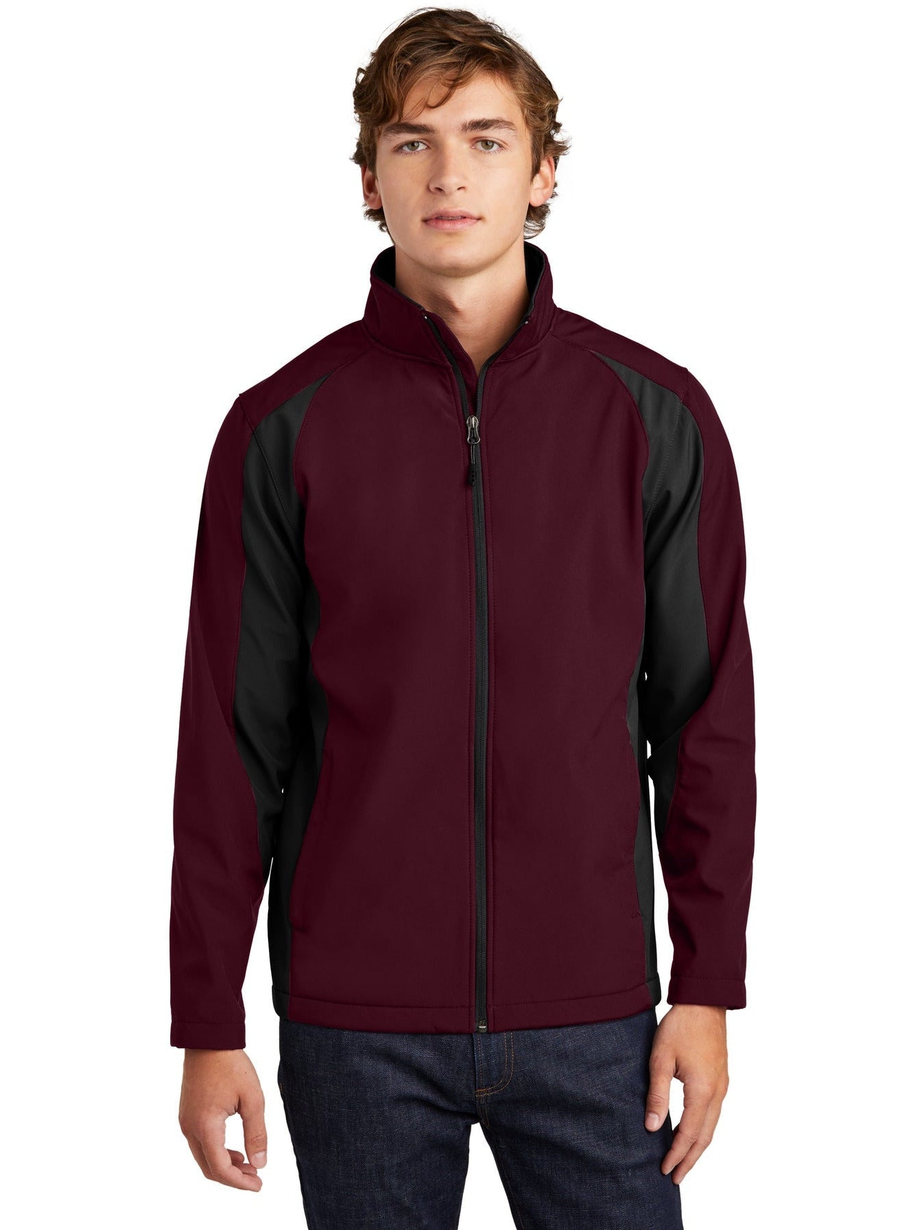 Sport-Tek Colorblock Soft Shell Jacket-Regular-Sport-Tek-Maroon/Black-S-Thread Logic