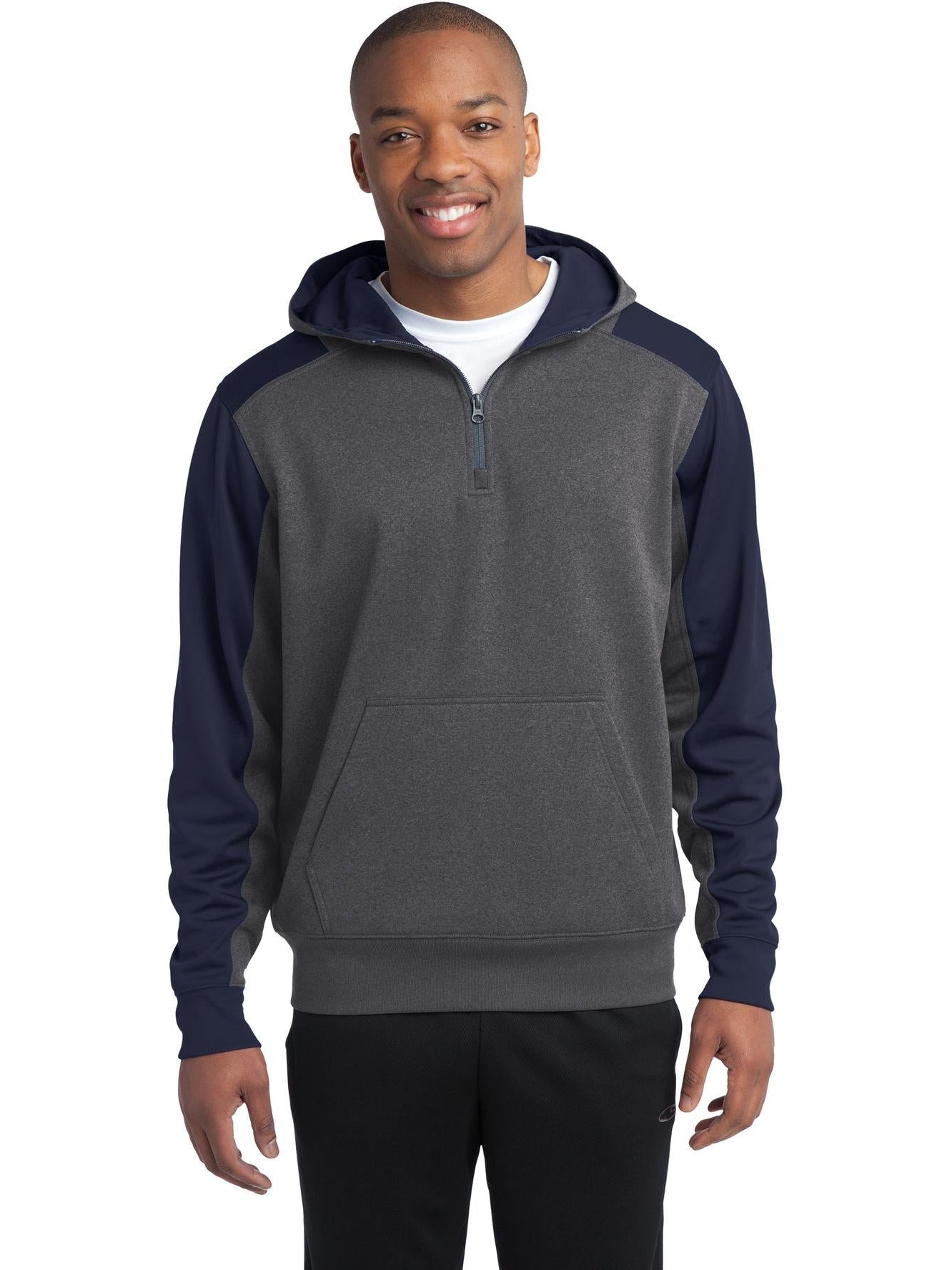 Sport-Tek Colorblock Tech Fleece 1/4-Zip Hooded Sweatshirt-Regular-Sport-Tek-Graphite Heather/True Navy-S-Thread Logic