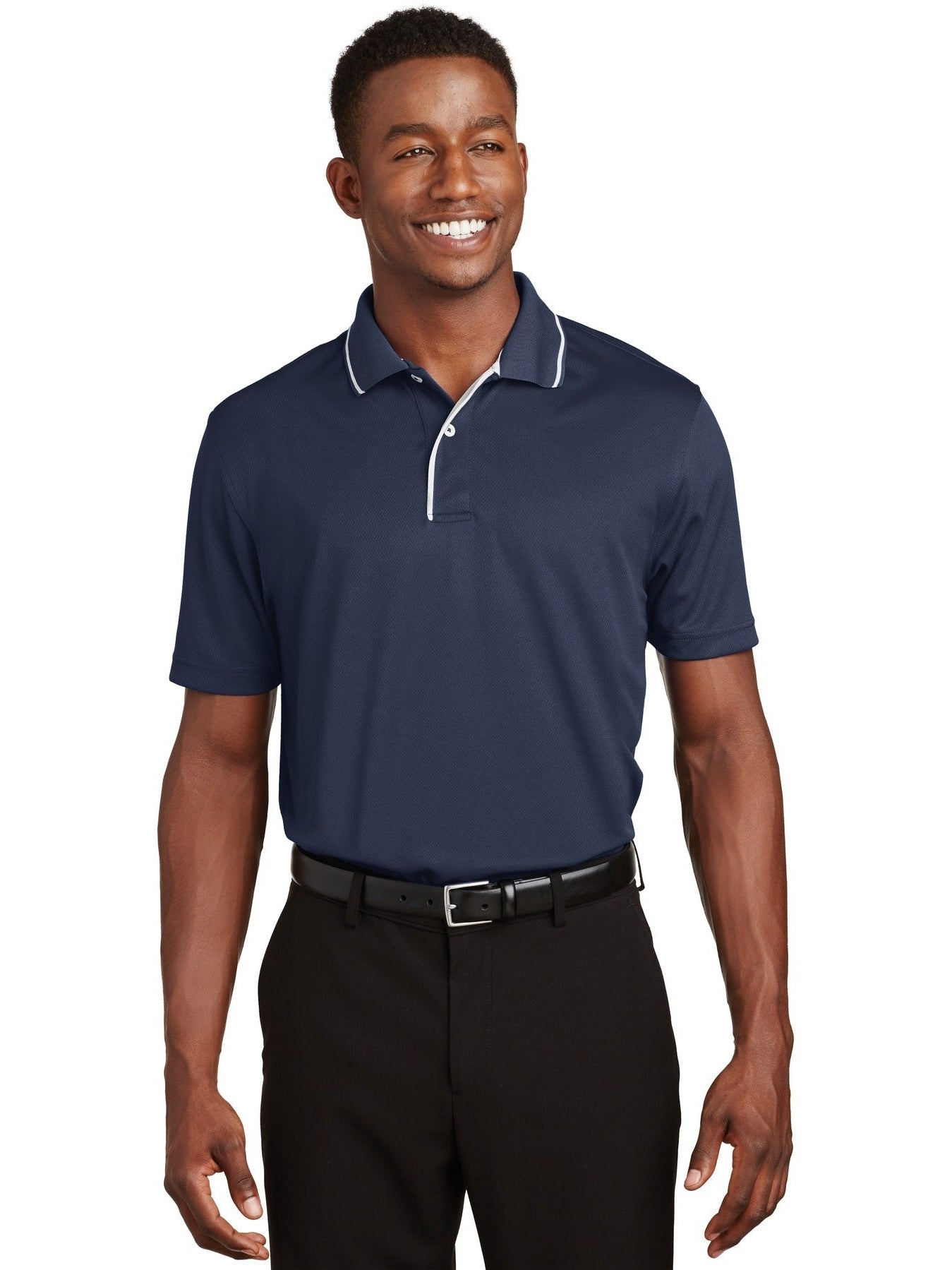 Sport-Tek Dri-Mesh Polo with Tipped Collar and Piping-Regular-Sport-Tek-Navy/White-S-Thread Logic