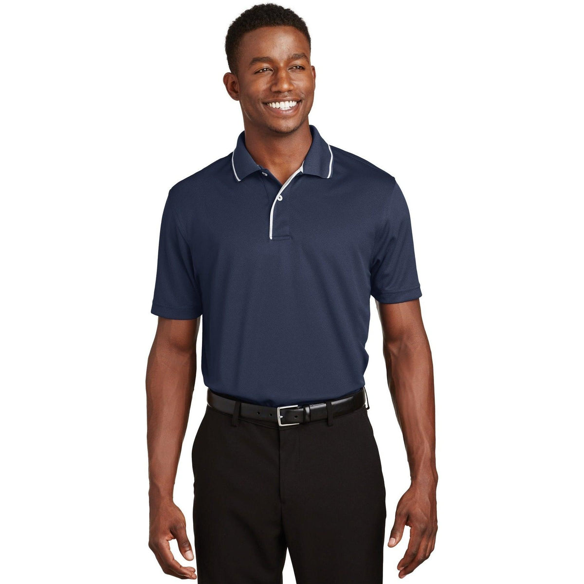 no-logo Sport-Tek Dri-Mesh Polo with Tipped Collar and Piping-Regular-Sport-Tek-Navy/White-S-Thread Logic