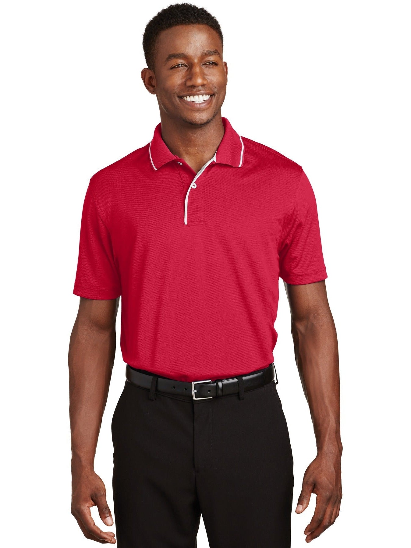 Sport-Tek Dri-Mesh Polo with Tipped Collar and Piping-Regular-Sport-Tek-Red/White-S-Thread Logic