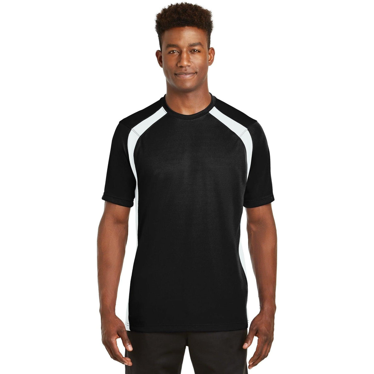 no-logo Sport-Tek Dry Zone Colorblock Crew-Polos-Sport-Tek-Black/White-S-Thread Logic