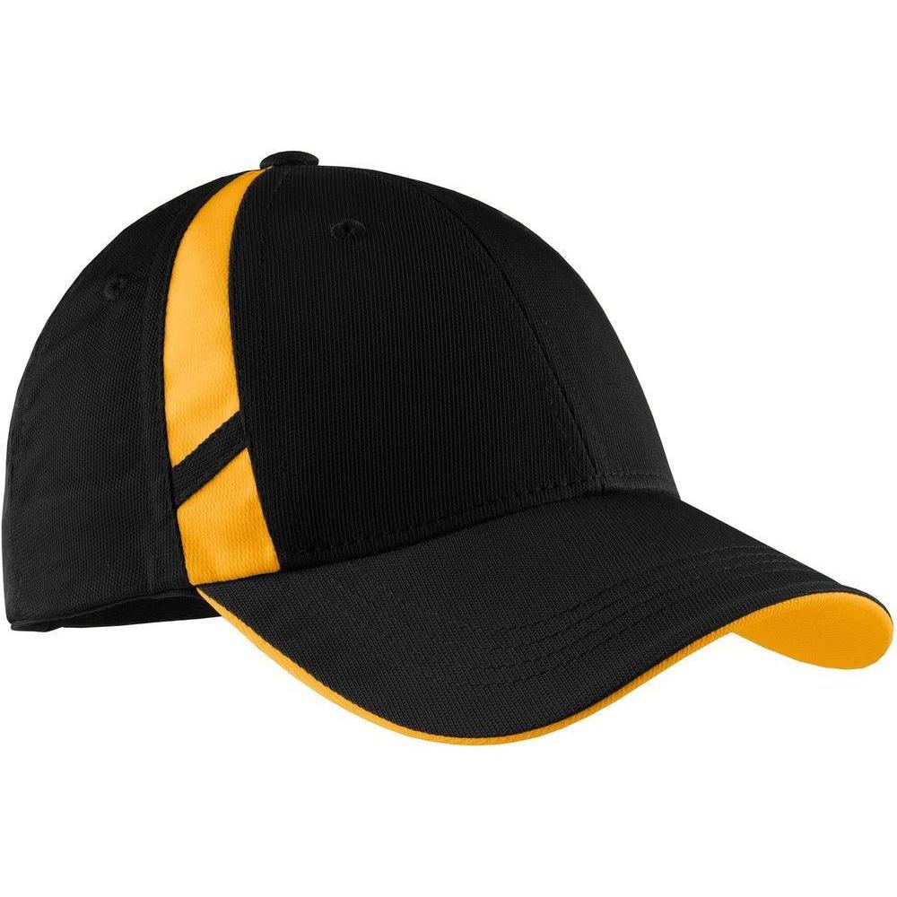 no-logo CLOSEOUT - Sport-Tek Dry Zone Mesh Inset Cap-Headwear-Sport-Tek-Black/Gold-OSFA-Thread Logic
