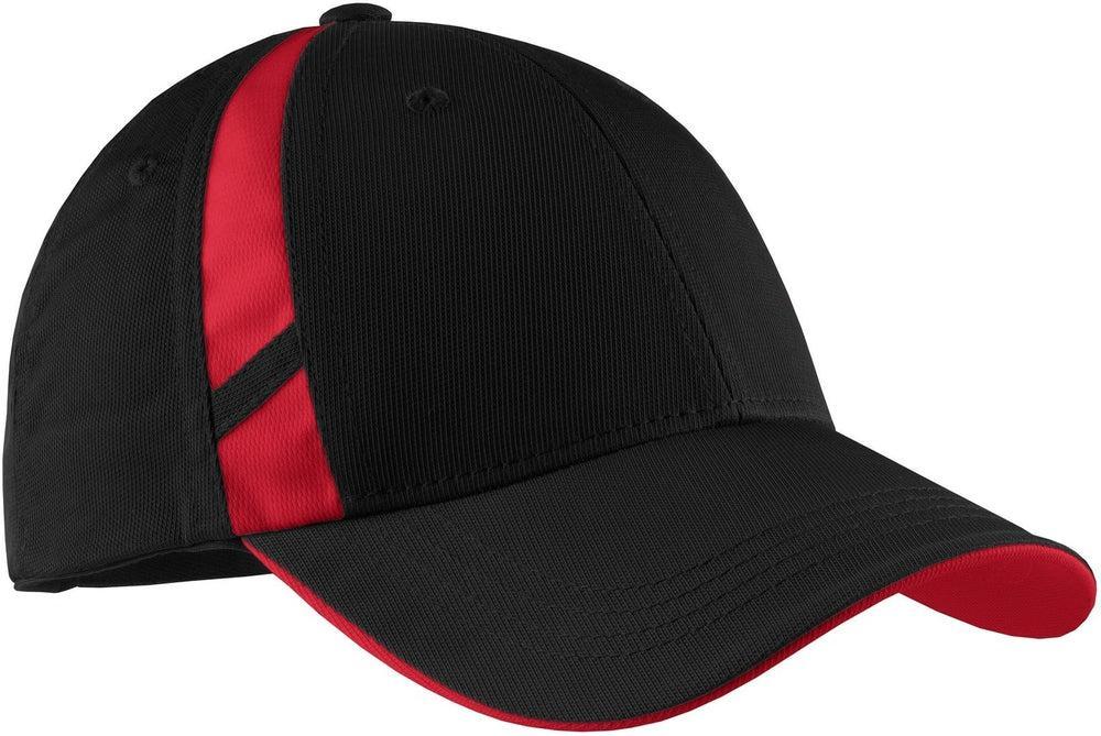 Sport-Tek Dry Zone Mesh Inset Cap-Regular-Sport-Tek-Black/True Red-OSFA-Thread Logic no-logo