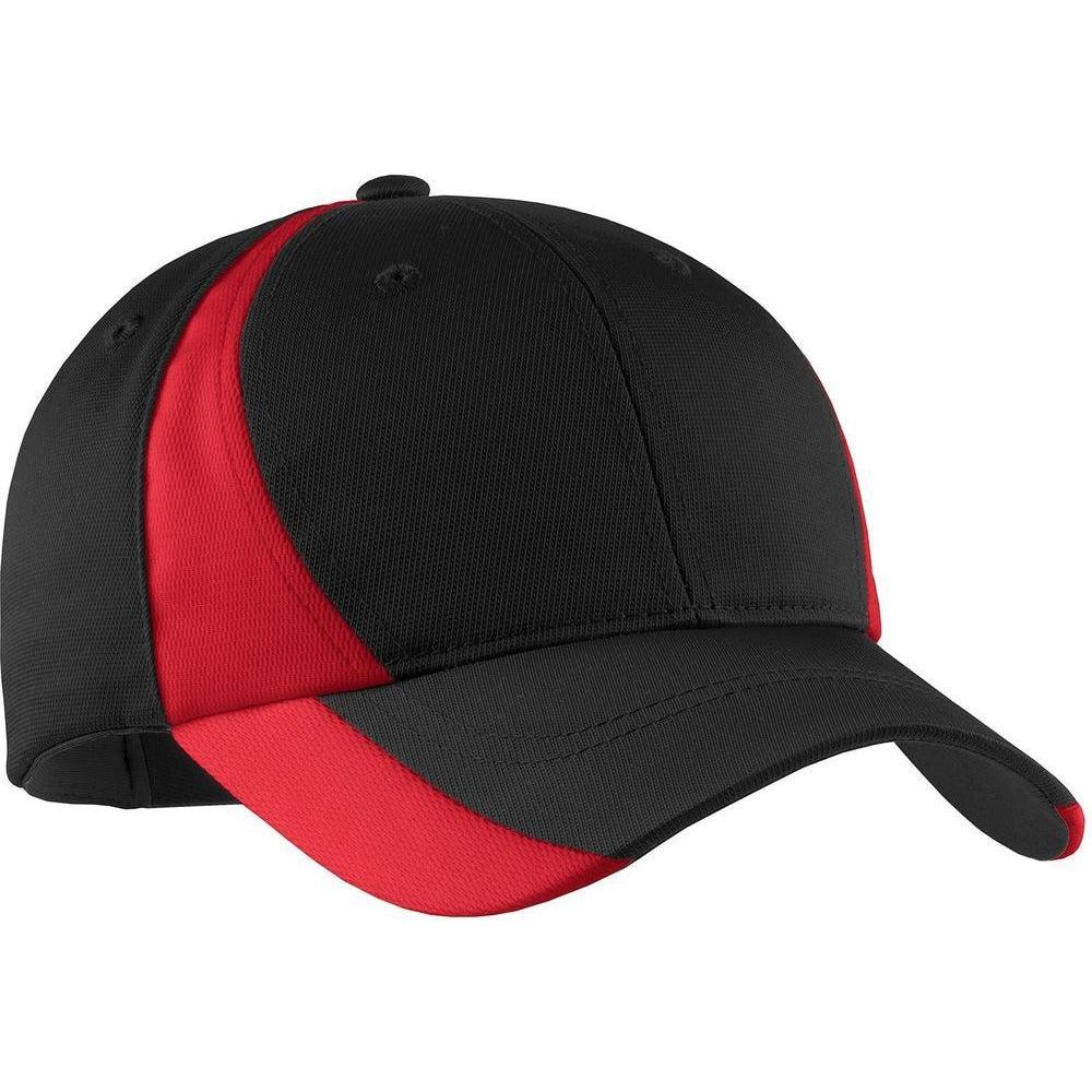 no-logo Sport-Tek Dry Zone Nylon Colorblock Cap-Headwear-Sport-Tek-Black/True Red-OSFA-Thread Logic