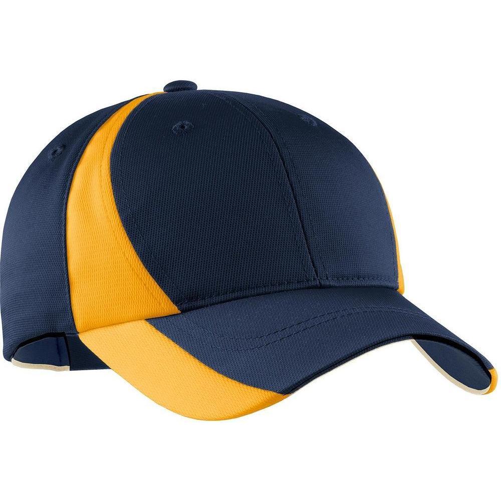 no-logo Sport-Tek Dry Zone Nylon Colorblock Cap-Headwear-Sport-Tek-True Navy/Gold-OSFA-Thread Logic