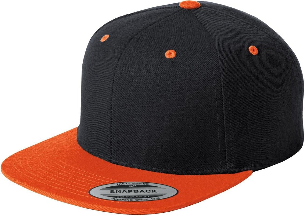 Sport-Tek Flat Bill Snapback Cap-Regular-Sport-Tek-Black/Deep Orange-OSFA-Thread Logic no-logo