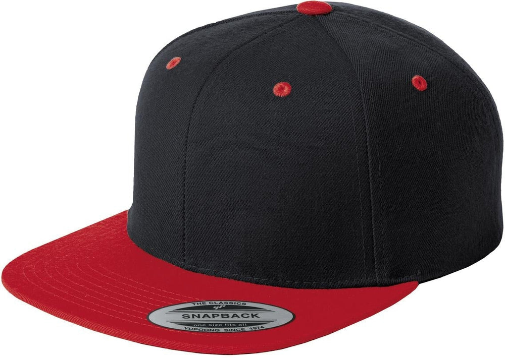 Sport-Tek Flat Bill Snapback Cap-Regular-Sport-Tek-Black/True Red-OSFA-Thread Logic no-logo