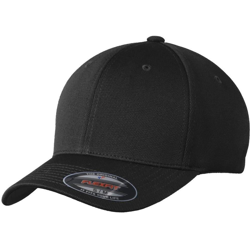 no-logo Sport-Tek Flexfit Cool & Dry Poly Block Mesh Cap-Headwear-Sport-Tek-Black-S/M-Thread Logic